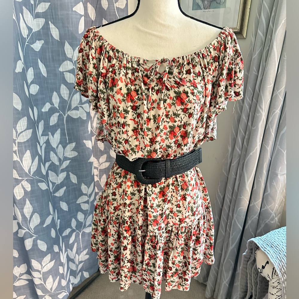 Cynthia Rowley Red Floral Off-Shoulder Mini Dress